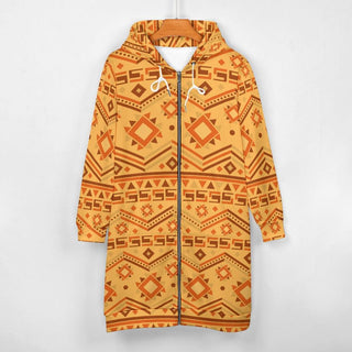 African Geometry zip-up Long Hoodie for women