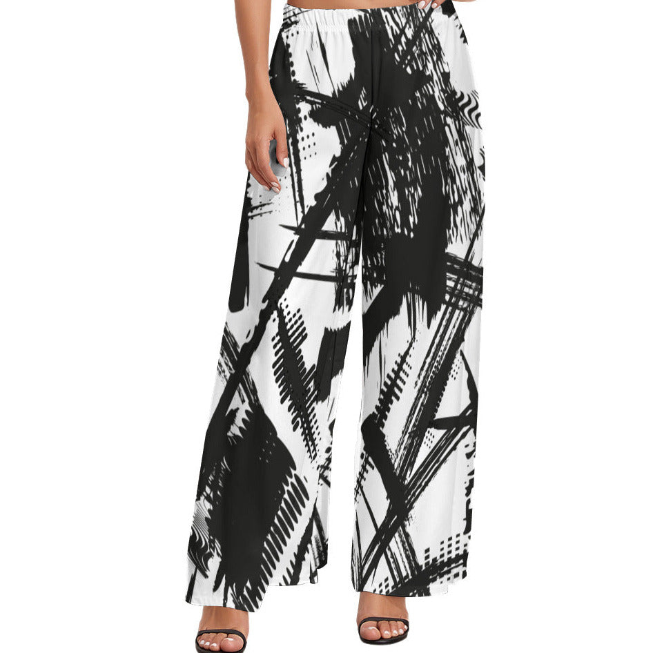 Graffiti Side Straps Wide Leg Pants