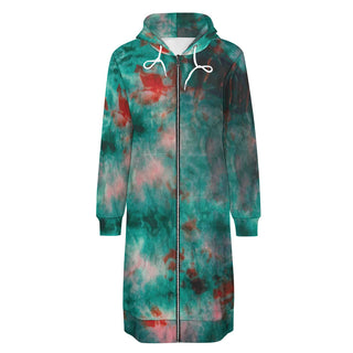 Long Hoodie For Women | Tie Dye Tides Zipper Hoodie