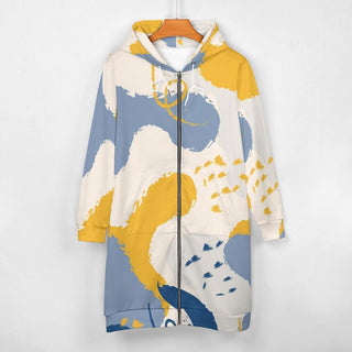 Blue, yellow and white color horizon zip-up long hoodie