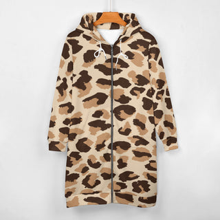 Leopard Print Zip-up long Hoodie for women