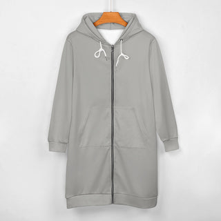 Light Grey Long Hoodie for womens with zipper
