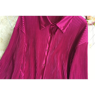 Pleated long sleeve blouse & loose pants set