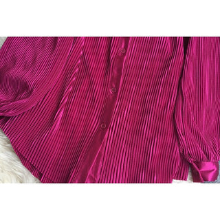 Pleated long sleeve blouse & loose pants set