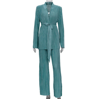 Pleated Split Sleeved Cardigan & Loose Pants Set