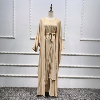 3 Piece Linen Blend Abaya Set