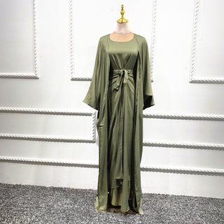 3 Piece Linen Blend Abaya Set