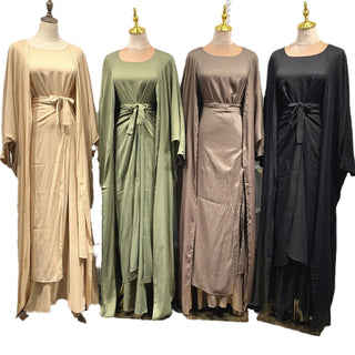 3 Piece Linen Blend Abaya Set