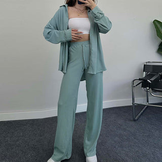 Long-sleeved Shirt and Wide-leg Trousers