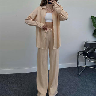 Long-sleeved Shirt and Wide-leg Trousers