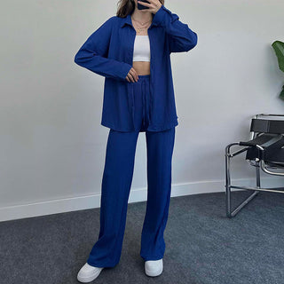 Long-sleeved Shirt and Wide-leg Trousers