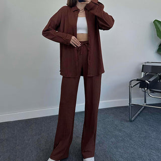 Long-sleeved Shirt and Wide-leg Trousers